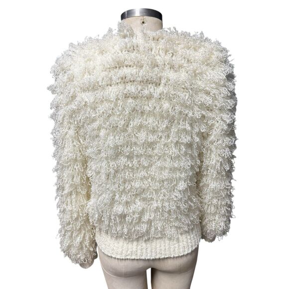 Vintage Womens Hand Crochet Cardigan Sweater M Boho Cream Fuzzy Knit Cottagecore - Picture 7 of 15
